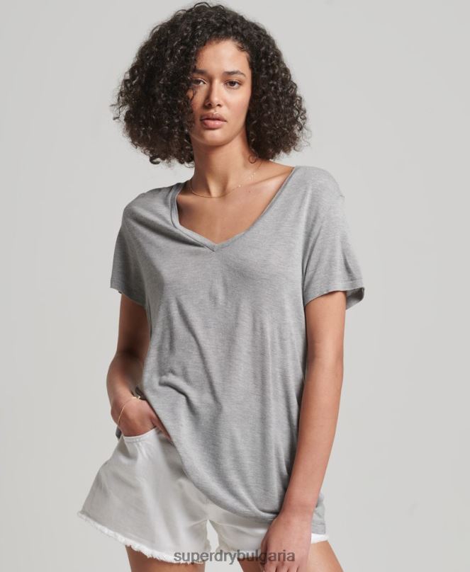 Superdry облекло N00H2728 сиво Жени тениска с v-образно деколте