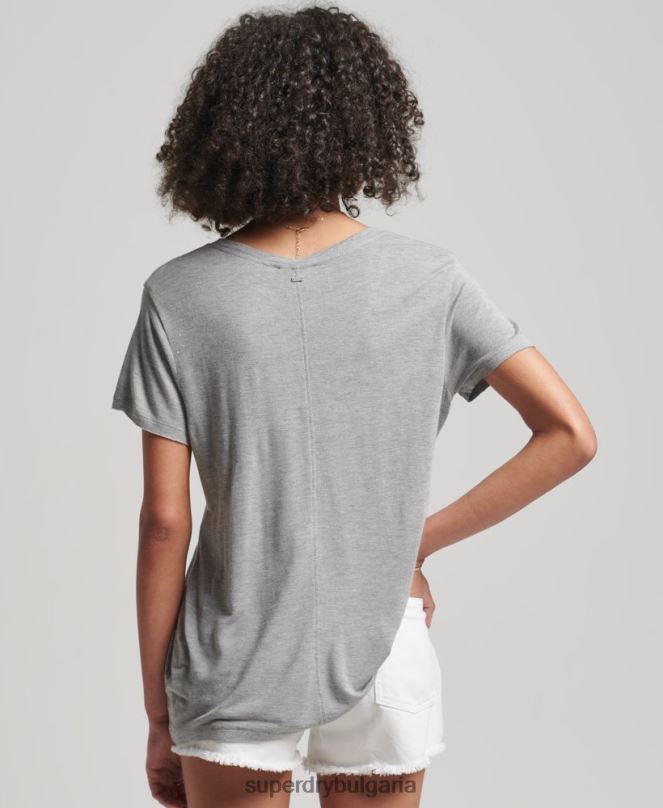 Superdry облекло N00H2728 сиво Жени тениска с v-образно деколте