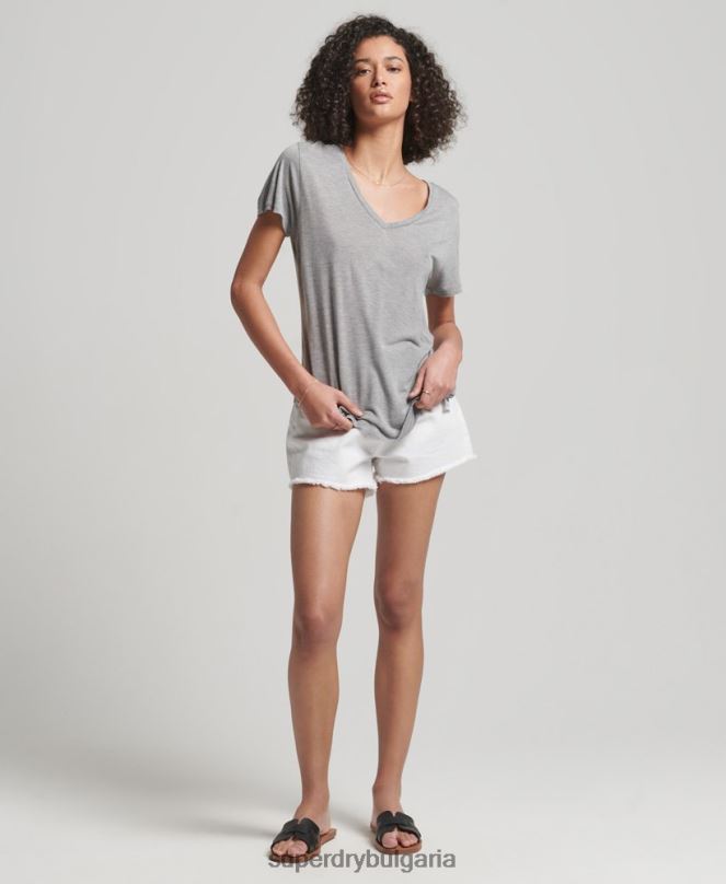 Superdry облекло N00H2728 сиво Жени тениска с v-образно деколте