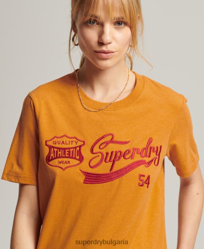 Superdry облекло N00H2731 жълто Жени колежанска тениска в винтидж стил