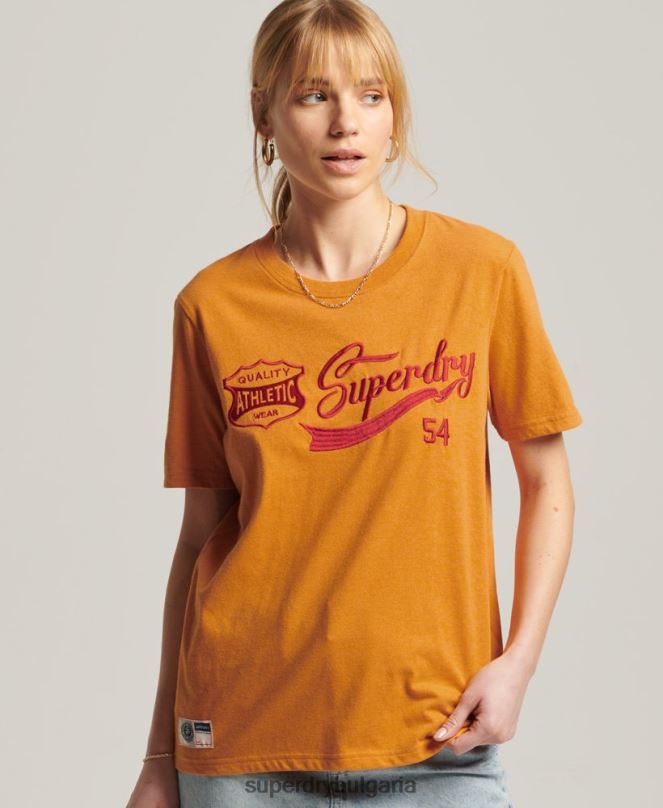Superdry облекло N00H2731 жълто Жени колежанска тениска в винтидж стил