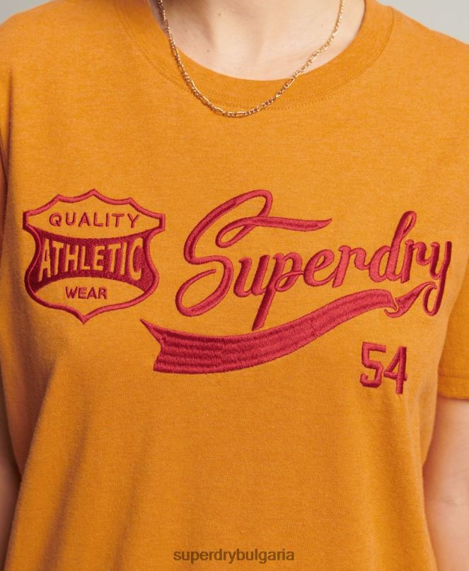 Superdry облекло N00H2731 жълто Жени колежанска тениска в винтидж стил