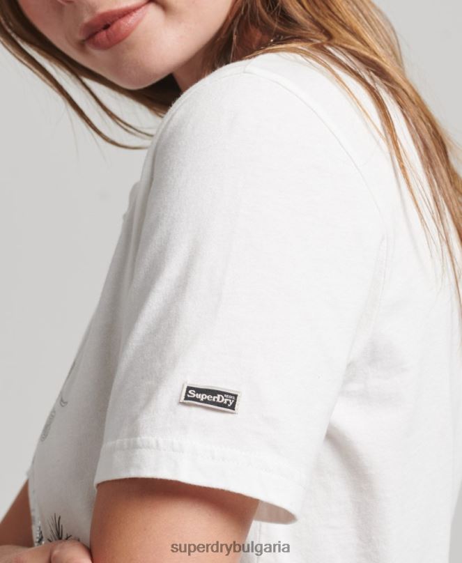 Superdry облекло N00H2732 сметана Жени графична тениска suika