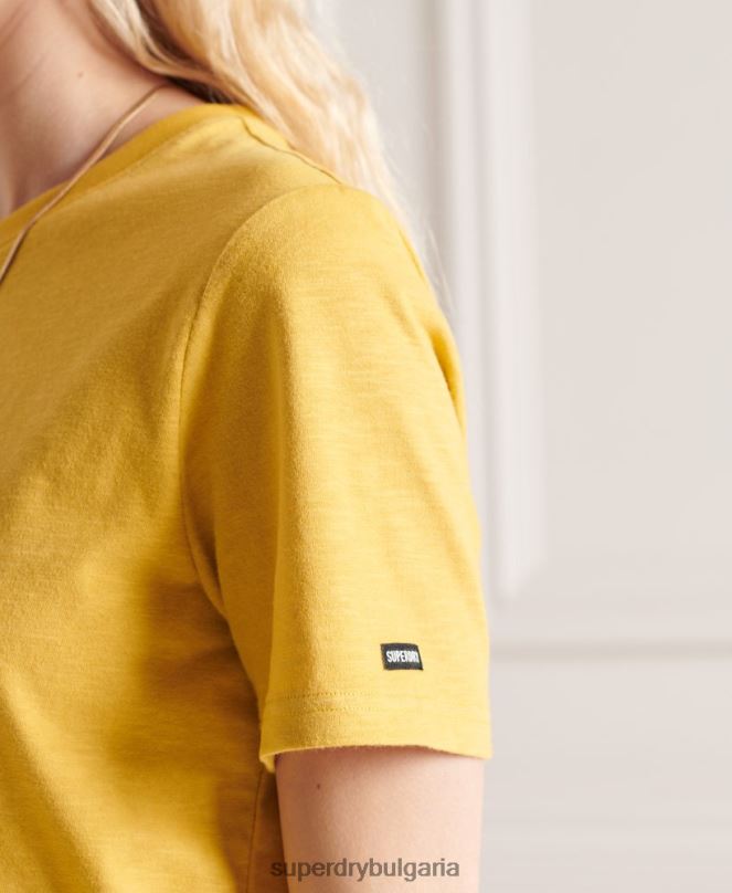 Superdry облекло N00H2733 жълто Жени автентична тениска от органичен памук