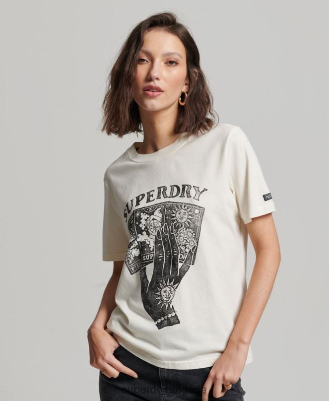 Superdry облекло N00H2735 бяло Жени графична тениска с карти таро