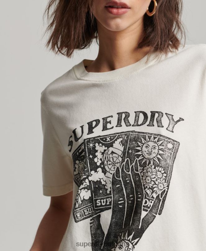 Superdry облекло N00H2735 бяло Жени графична тениска с карти таро