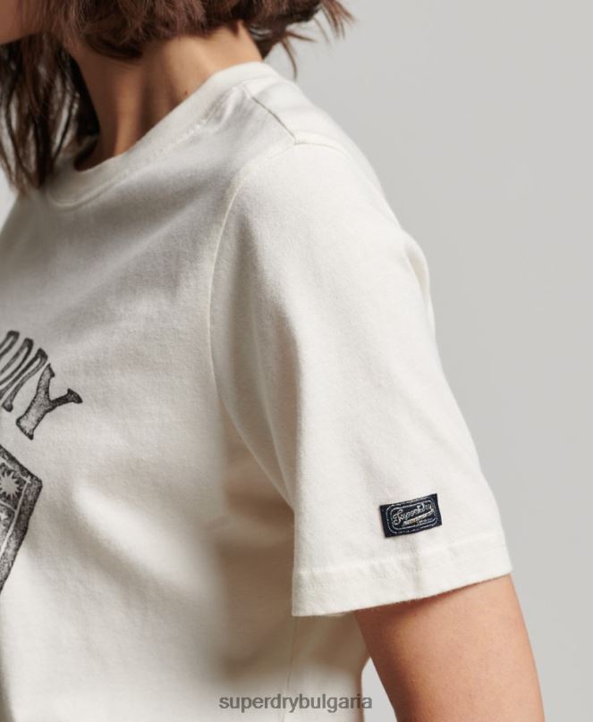Superdry облекло N00H2735 бяло Жени графична тениска с карти таро