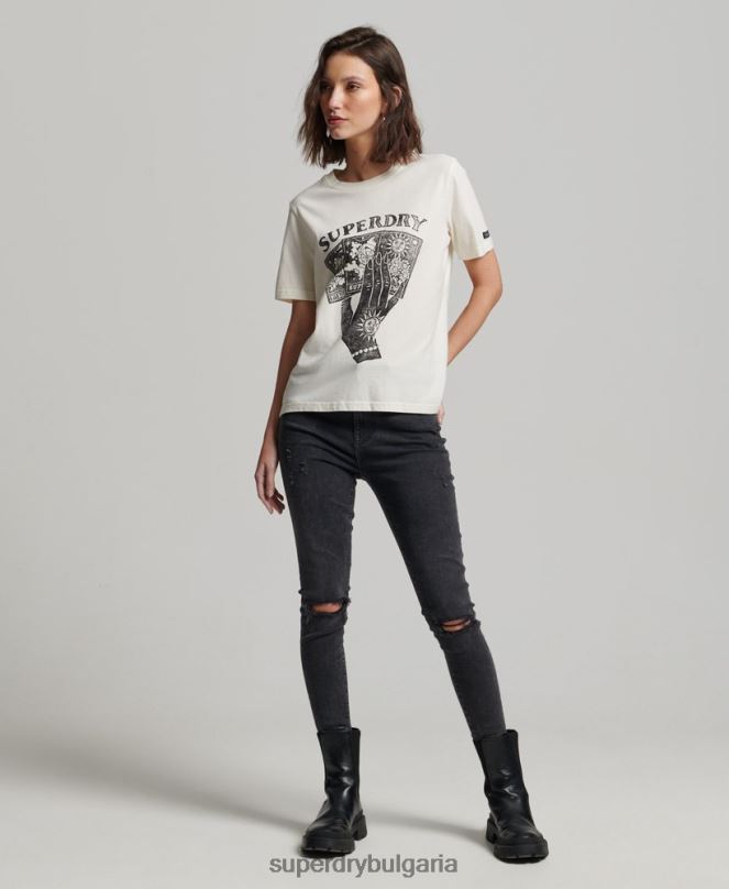 Superdry облекло N00H2735 бяло Жени графична тениска с карти таро