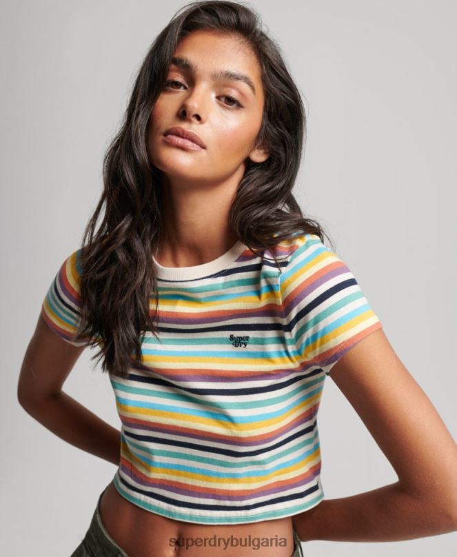 Superdry облекло N00H2738 жълто Жени тениска с винтидж райета