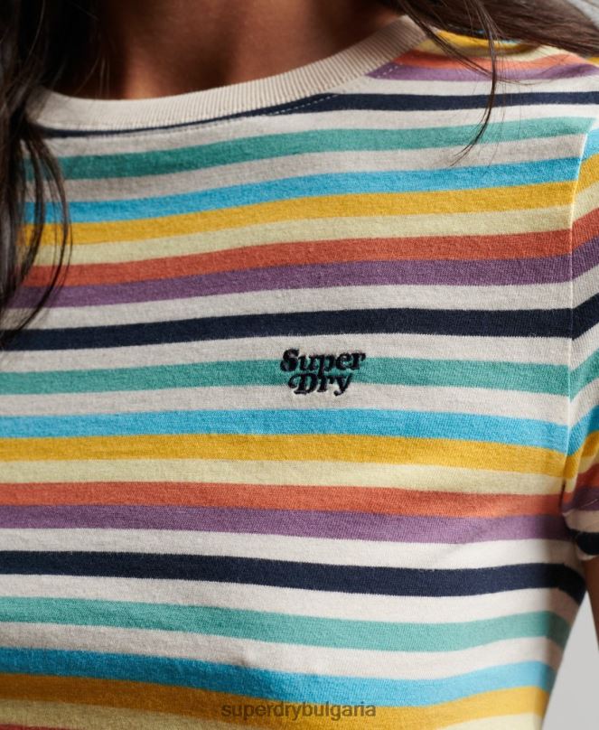 Superdry облекло N00H2738 жълто Жени тениска с винтидж райета
