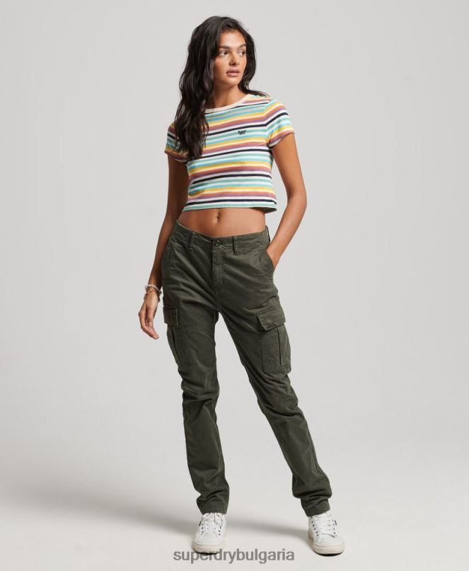 Superdry облекло N00H2738 жълто Жени тениска с винтидж райета