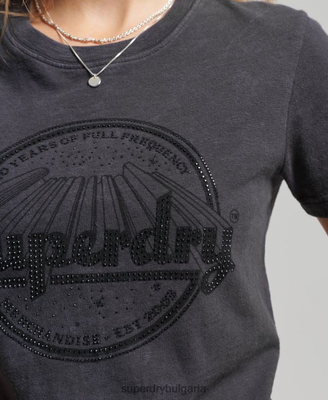 Superdry облекло N00H2747 черен Жени тънка тениска от магазин за ретро стоки