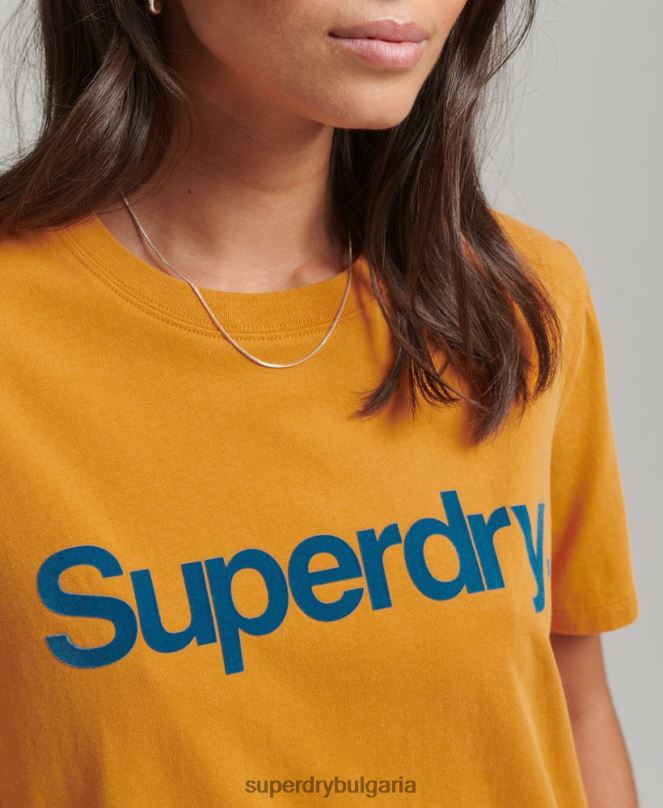 Superdry облекло N00H2748 злато Жени тениска с основно лого от 80-те