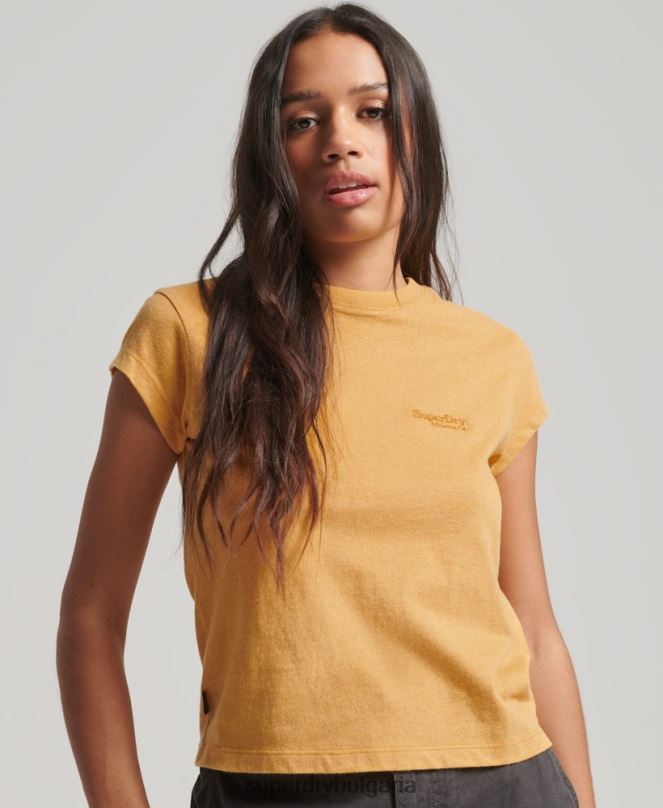 Superdry облекло N00H2750 жълто Жени ретро тениска с капачка и ръкав с лого