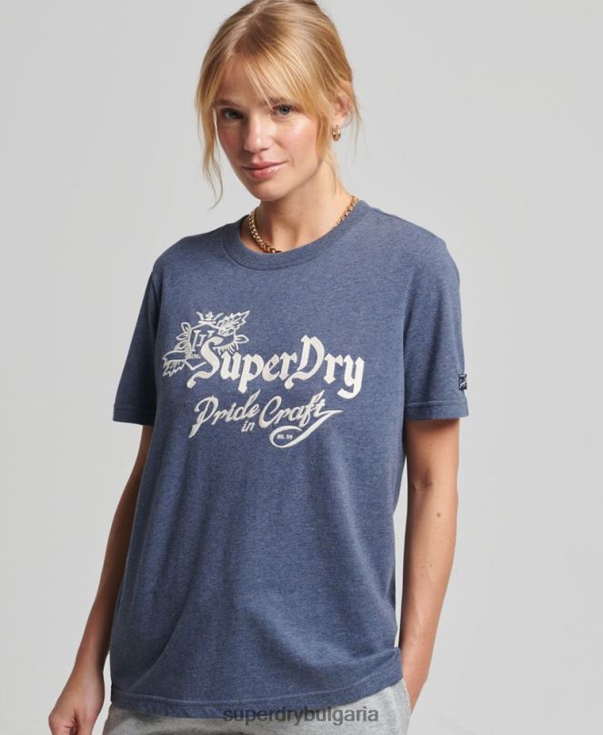 Superdry облекло N00H2752 военноморски флот Жени винтидж тениска гордост в крафт