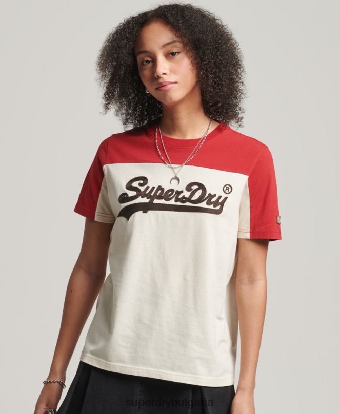Superdry облекло N00H2755 бежово Жени университетска тениска с ретро лого