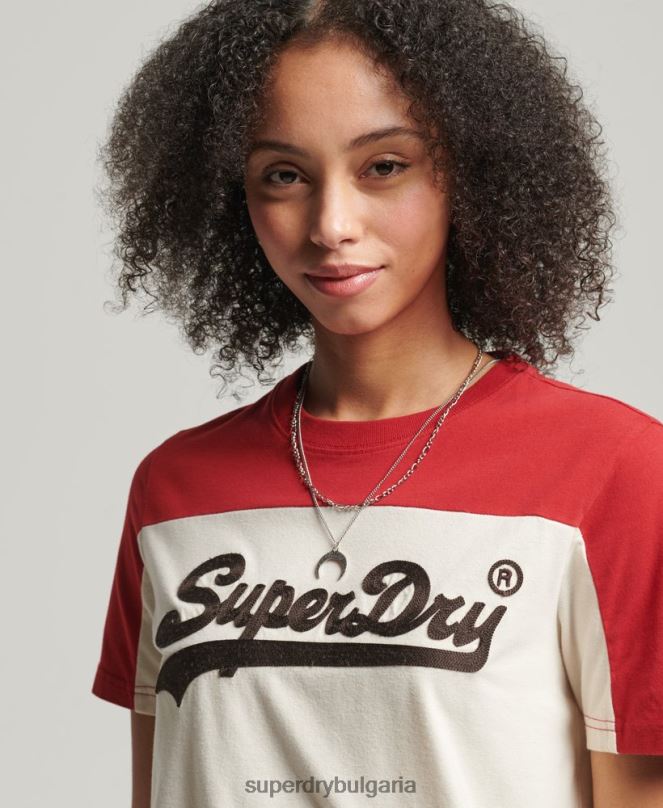 Superdry облекло N00H2755 бежово Жени университетска тениска с ретро лого