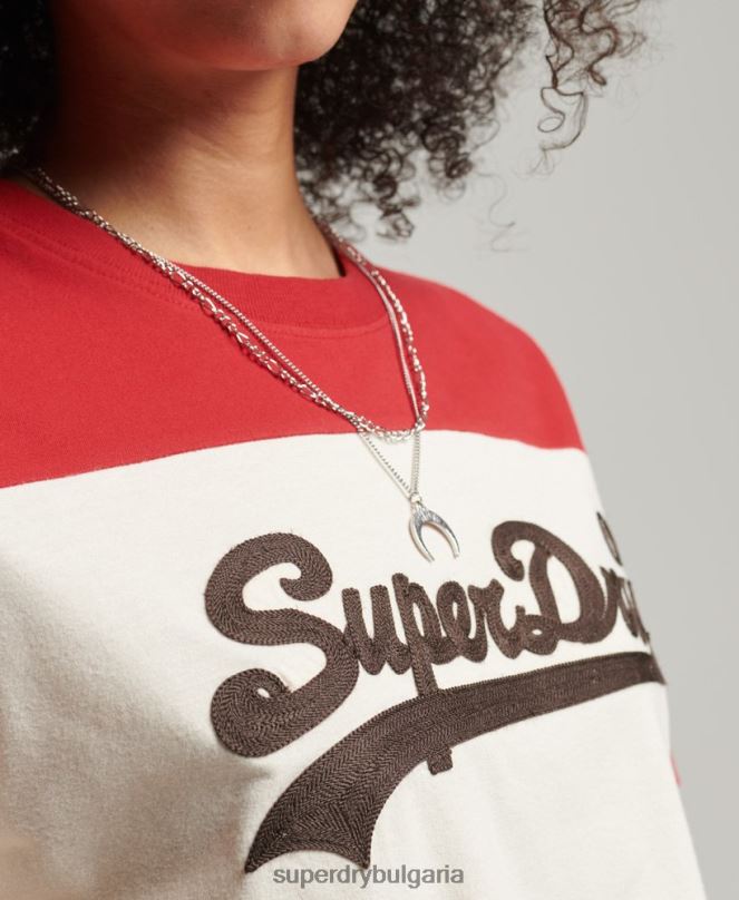 Superdry облекло N00H2755 бежово Жени университетска тениска с ретро лого