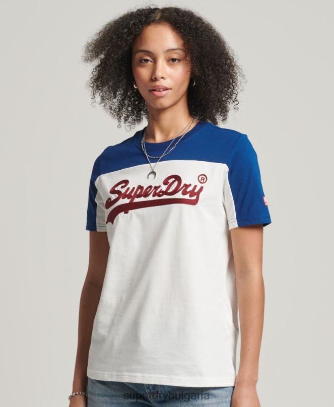 Superdry облекло N00H2763 сметана Жени университетска тениска с ретро лого