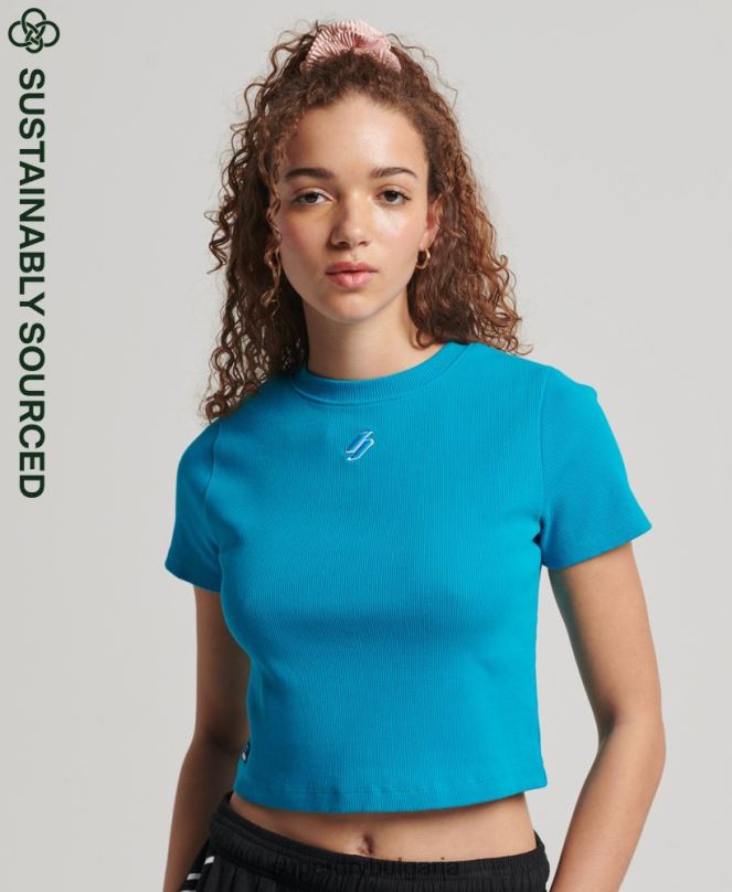 Superdry облекло N00H2765 син Жени вталена тениска от органичен памук