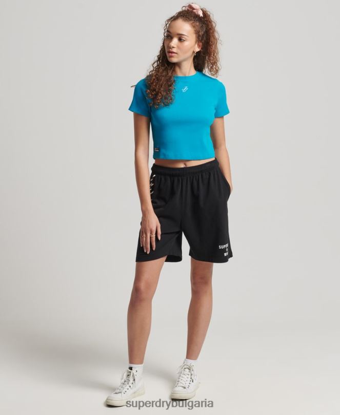 Superdry облекло N00H2765 син Жени вталена тениска от органичен памук