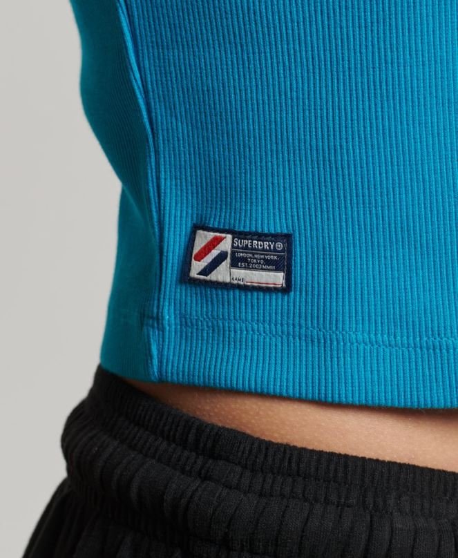 Superdry облекло N00H2765 син Жени вталена тениска от органичен памук