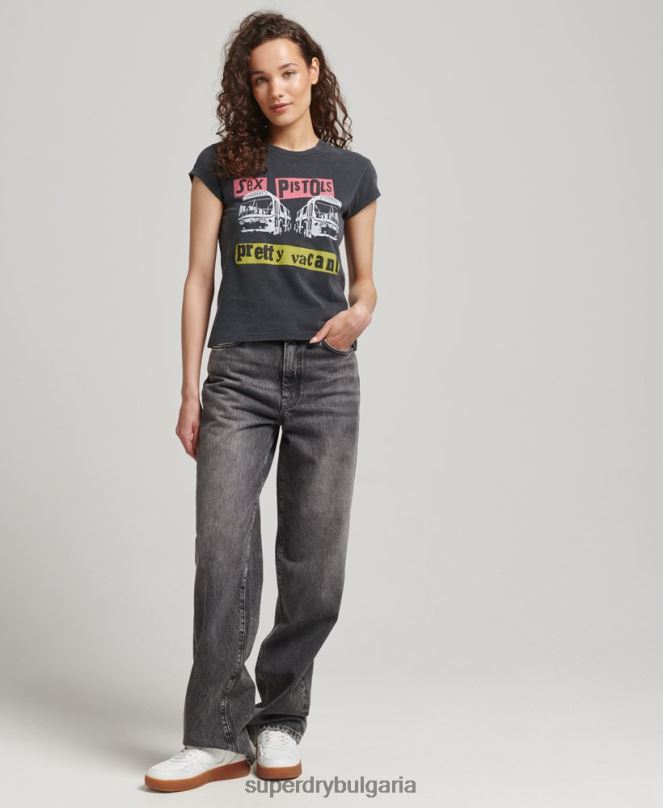 Superdry облекло N00H2767 черен Жени секс пистолети ограничено издание тениска с капачка ръкав