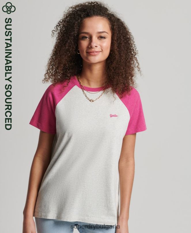 Superdry облекло N00H2768 бяло Жени ретро бейзболна тениска от органичен памук