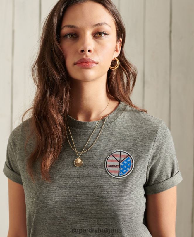 Superdry облекло N00H2769 тъмно сив Жени тениска с военен разказ