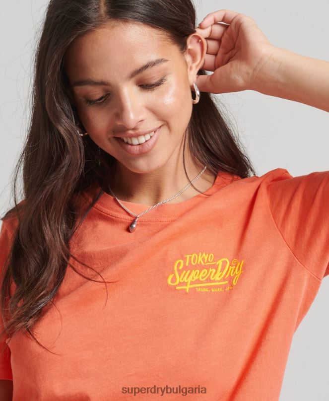Superdry облекло N00H2770 корал Жени неонова тениска в стил сценарий