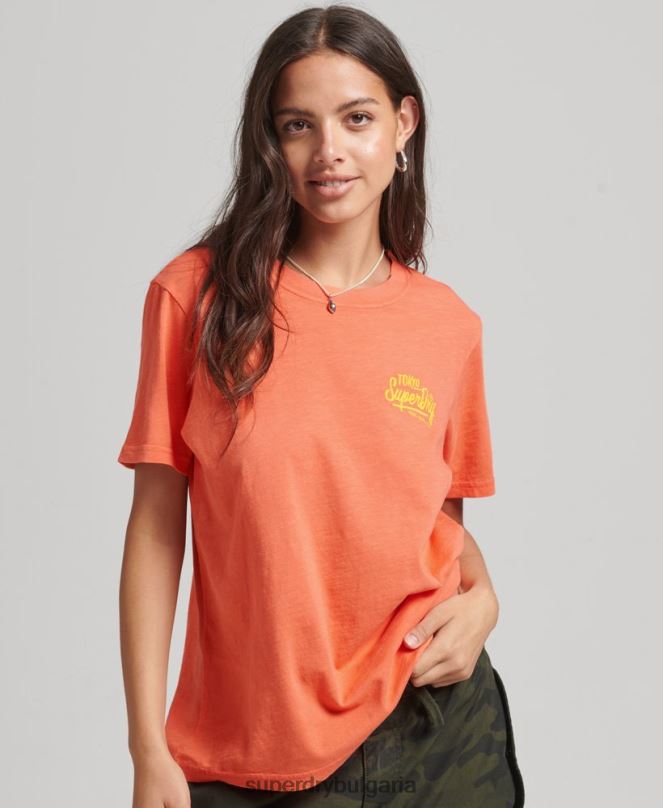 Superdry облекло N00H2770 корал Жени неонова тениска в стил сценарий