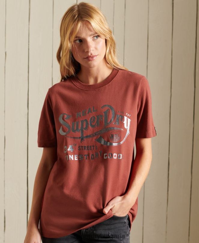 Superdry облекло N00H2771 червен Жени тениска с работно облекло в стил скрипт