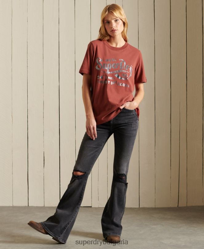 Superdry облекло N00H2771 червен Жени тениска с работно облекло в стил скрипт