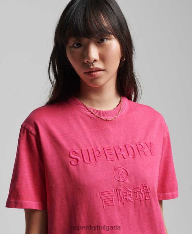 Superdry облекло N00H2772 розово Жени код лого дреха боядисване широка тениска