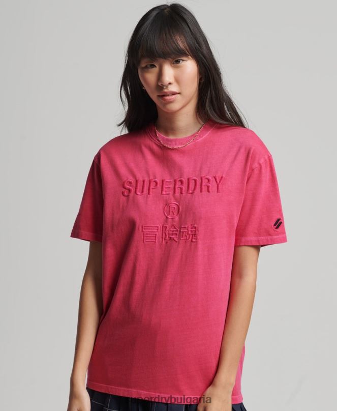 Superdry облекло N00H2772 розово Жени код лого дреха боядисване широка тениска