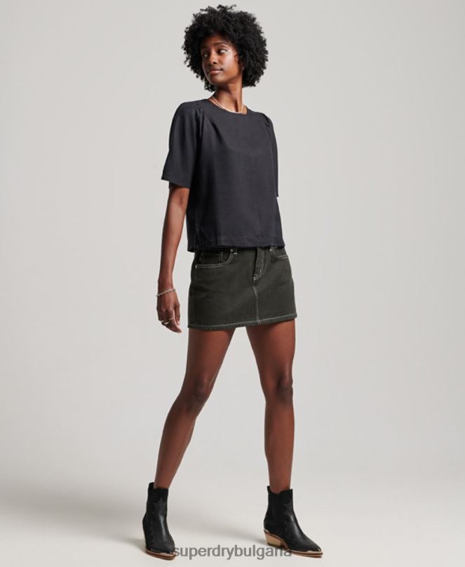 Superdry облекло N00H2774 черен Жени тенсел тъкана тениска