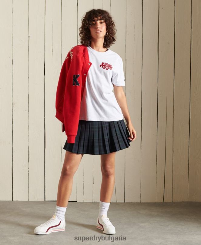 Superdry облекло N00H2775 светло сив Жени колежанска флокирана тениска в стил скрипт