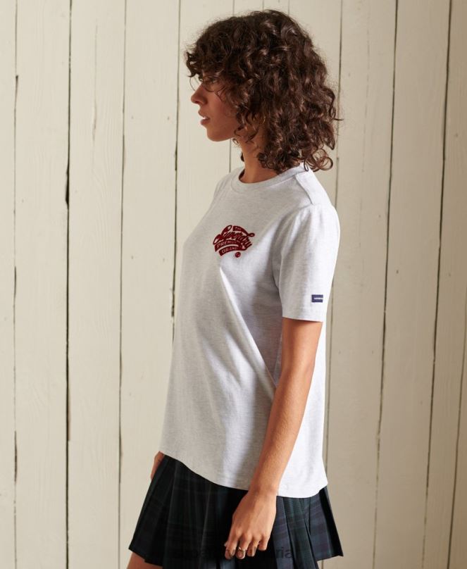 Superdry облекло N00H2775 светло сив Жени колежанска флокирана тениска в стил скрипт