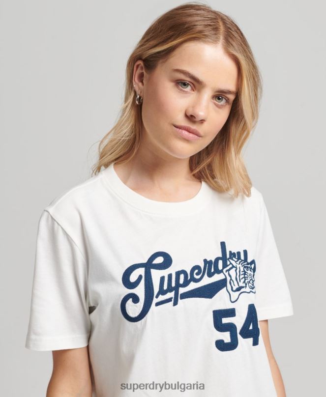 Superdry облекло N00H2777 бяло Жени колежанска тениска в стил скрипт