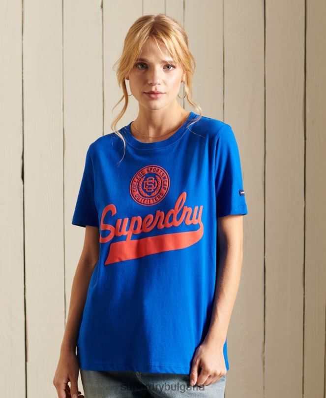 Superdry облекло N00H2779 син Жени колежанска тениска в стил скрипт
