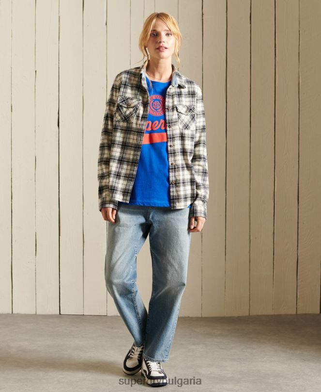 Superdry облекло N00H2779 син Жени колежанска тениска в стил скрипт