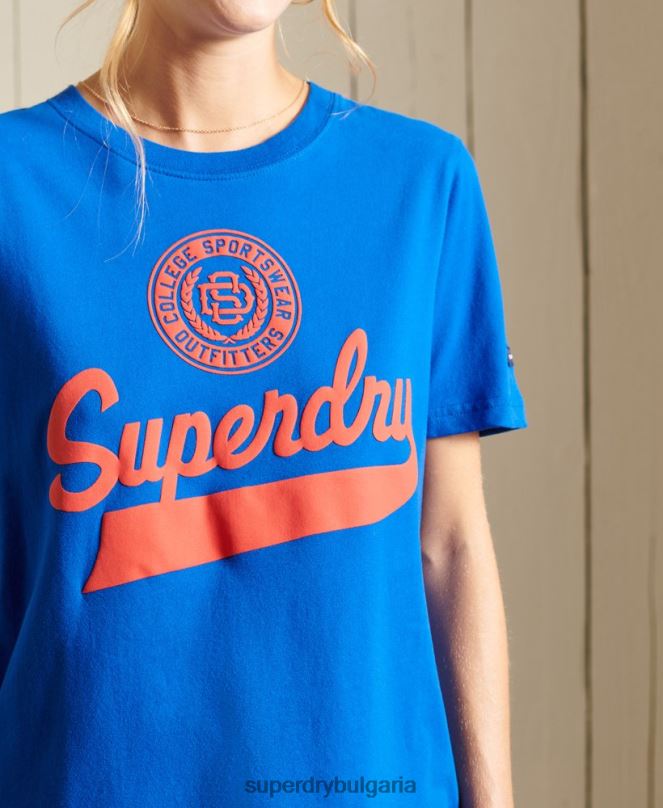 Superdry облекло N00H2779 син Жени колежанска тениска в стил скрипт