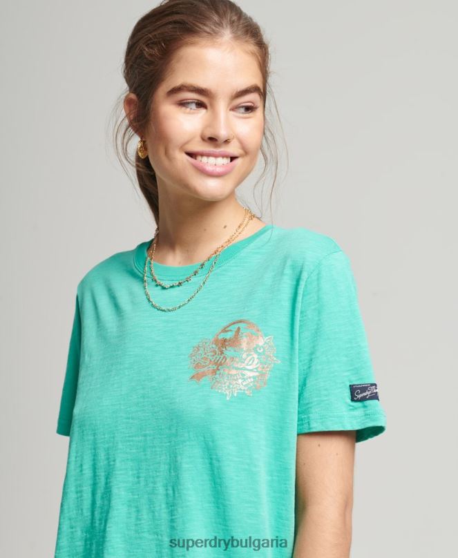Superdry облекло N00H2781 зелено Жени сезонна тениска с винтидж лого