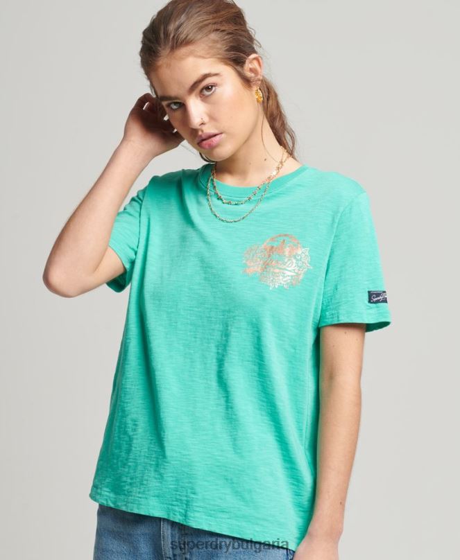 Superdry облекло N00H2781 зелено Жени сезонна тениска с винтидж лого