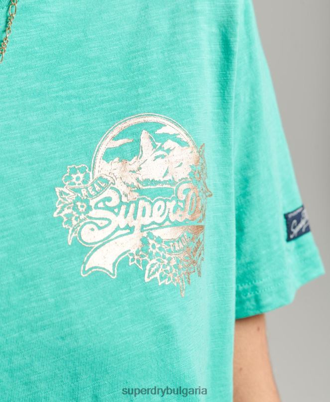 Superdry облекло N00H2781 зелено Жени сезонна тениска с винтидж лого