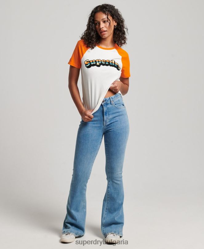 Superdry облекло N00H2783 оранжево Жени ретро купър класическа реглан тениска