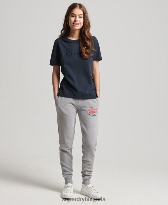Superdry облекло N00H2785 тъмно сив Жени тениска с ретро корпоративно лого