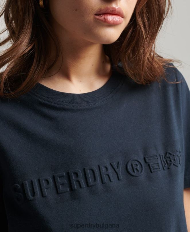 Superdry облекло N00H2785 тъмно сив Жени тениска с ретро корпоративно лого