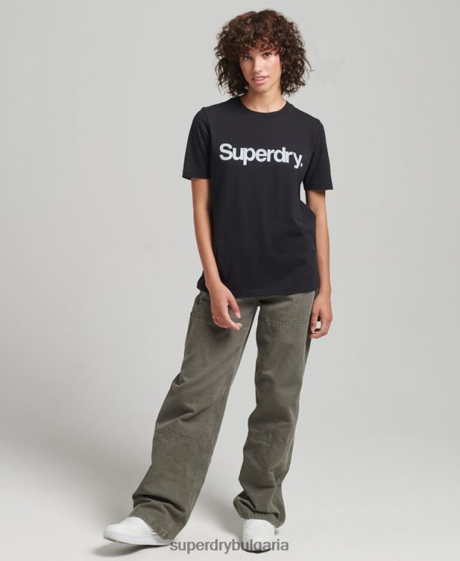 Superdry облекло N00H2793 черен Жени тениска с лого от органичен памук