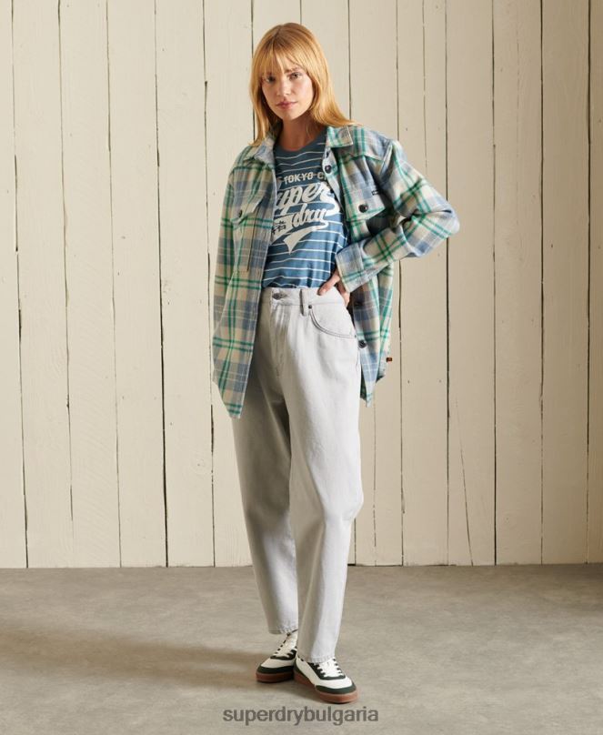 Superdry облекло N00H2794 син Жени тениска на колежанско райе в стил скрипт